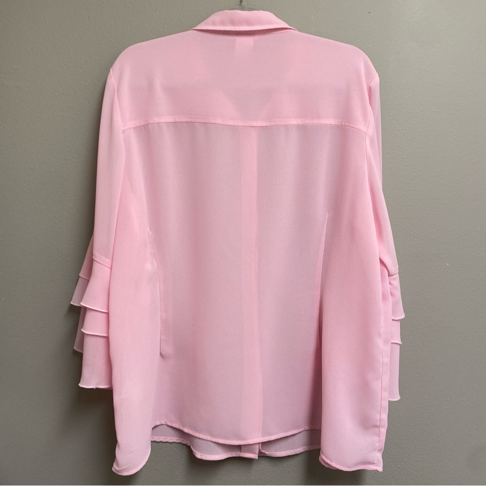 ❤️🎉 Elegant Oversized Pink Ruffled Sleeve Blouse - Picture 2 of 11